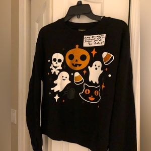 Black Halloween sweatshirt design size lg with pumpkin ghost and etc$20 or BO